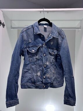 H&M &Denim Denim Jacket Women’s 10 Blue Distressed